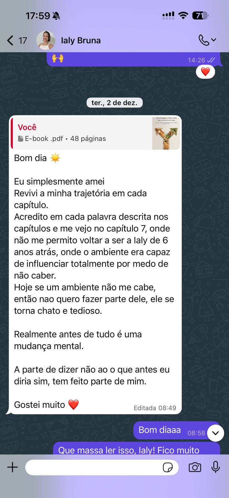 Depoimento de Ialy Bruna no WhatsApp