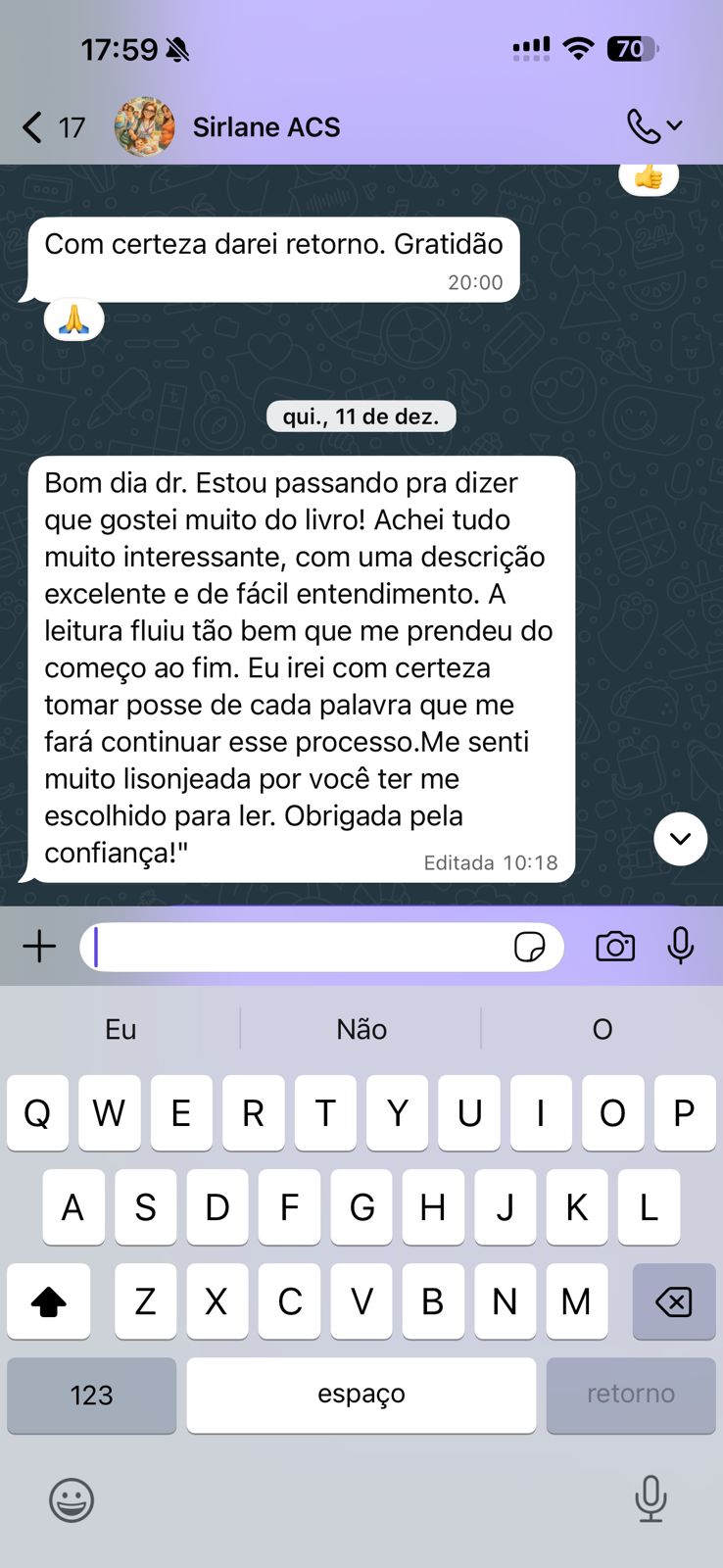 Depoimento de Sirlane no WhatsApp